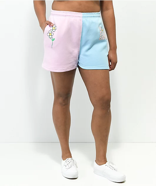By Samii Ryan Smiley Never Stop Pink & Blue Split Sweat Shorts