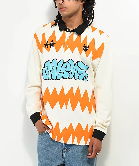 Salem7 Zig Zag Natural Long Sleeve Polo Shirt