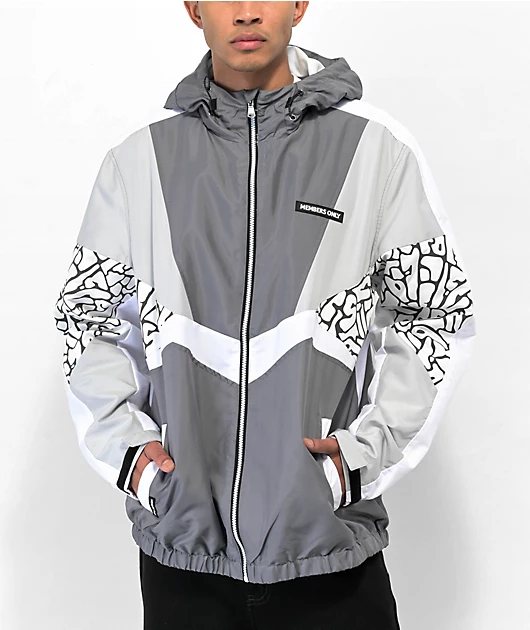 Members Only Color Block Reflective Grey & White Windbreaker Jacket