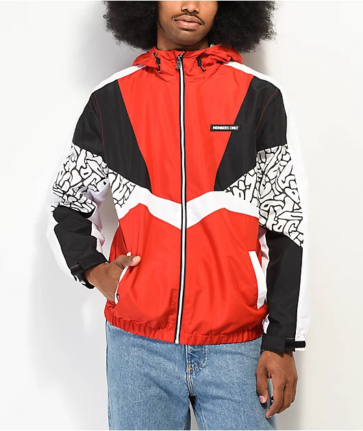 Member Only Color Block Reflective Red & White Windbreaker Jacket