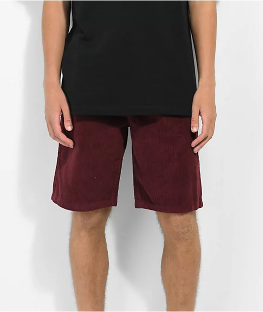 Empyre Elastic Waist Burgundy Corduroy Skate Shorts