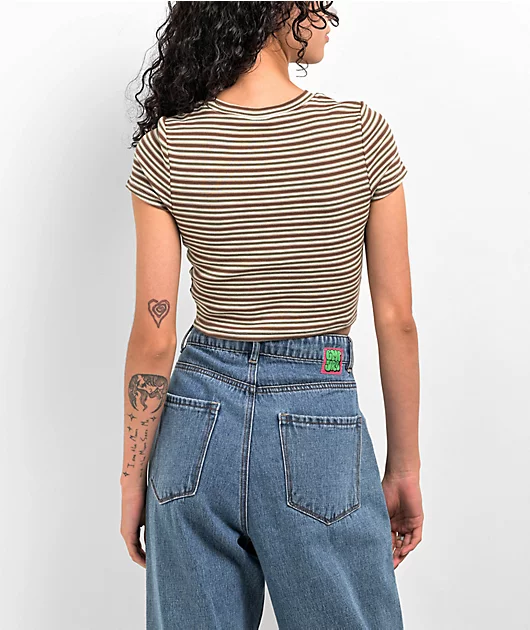 Zine Irina Green & Brown Crop Stripe T-Shirt