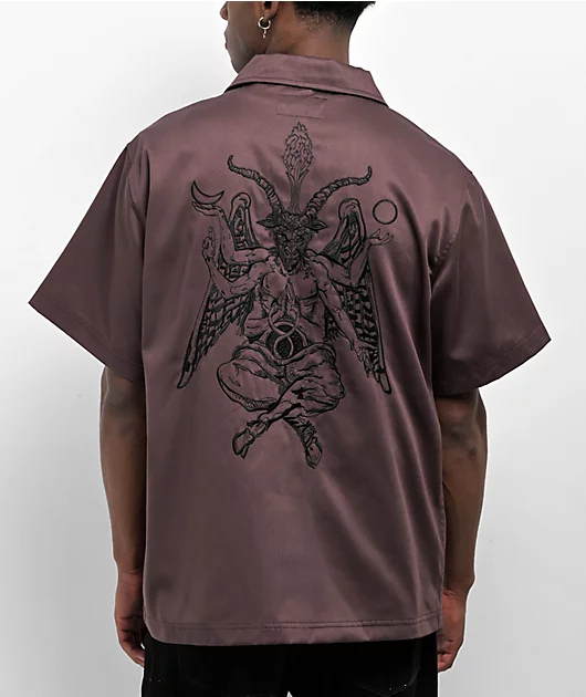 Welcome Bapholit Embroidered Purple Short Sleeve Work Shirt