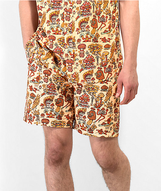 Killer Acid Mushroom Friends Tan & Orange Board Shorts