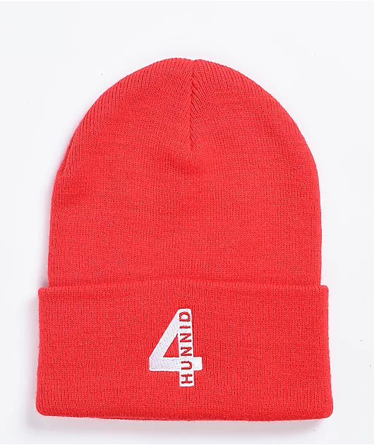 4Hunnid 4 Logo Red Beanie