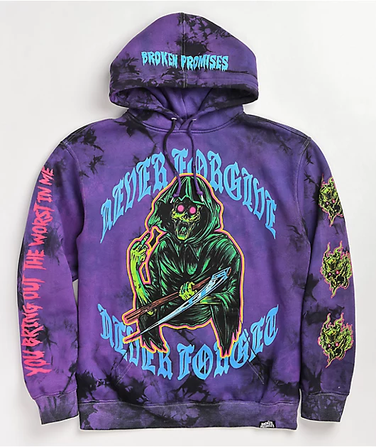 Broken Promises Grave Goblin Black & Purple Tie Dye Hoodie