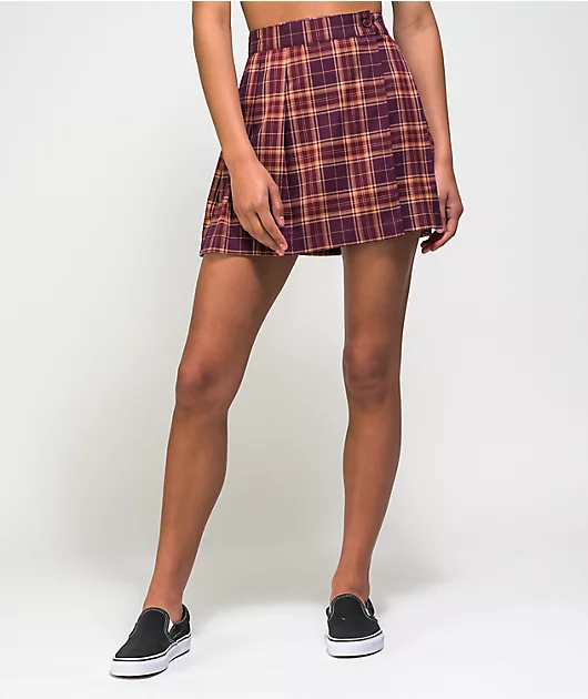 Empyre Vanessa Red & Burgundy Plaid Mini Skirt