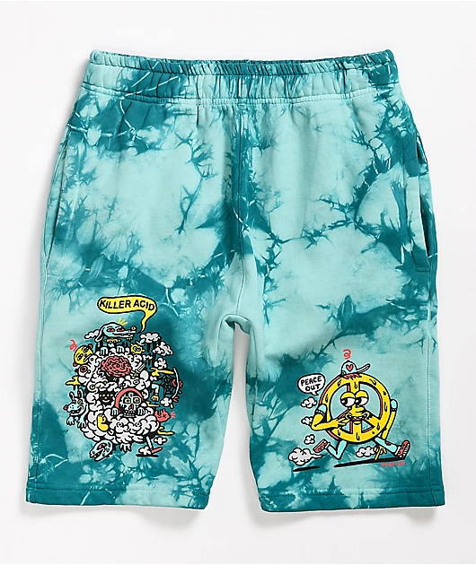 Killer Acid Peace Out Blue Tie Dye Elastic Waist Sweat Shorts