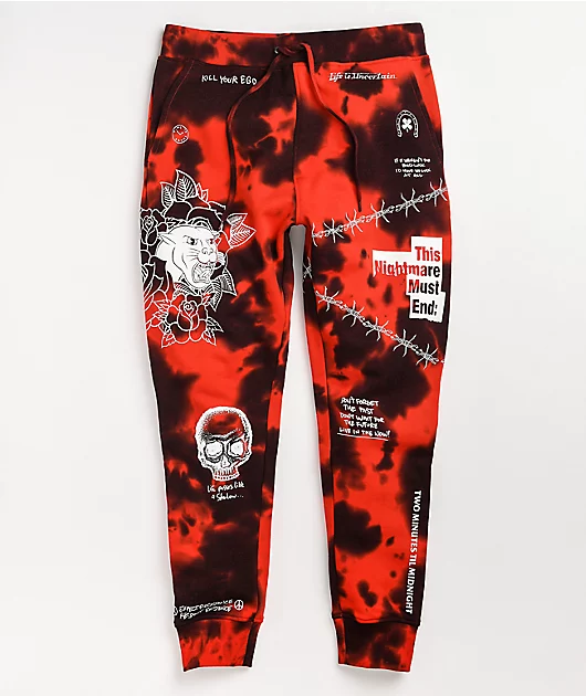 Ninth Hall Scribbles Red & Black Tie Dye Jogger Sweatpants