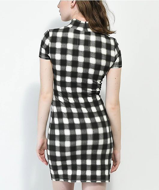 Lurking Class by Sketchy Tank Black & White Plaid Tie Dress