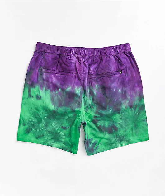 Empyre Dixon Purple & Green Tie Dye Elastic Waist Shorts