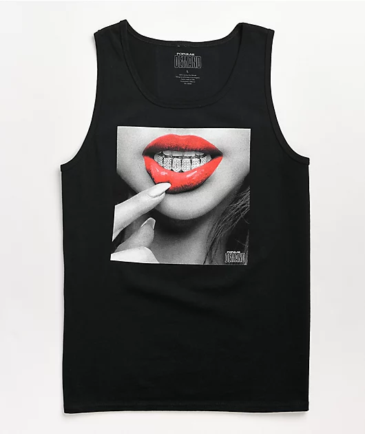 Popular Demand Diamond Lips Black Tank Top