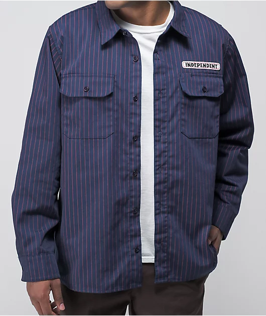 68161-independent-bar-logo-navy-red-pinstripe-button-up-shirt-3.webp Independent Bar Logo Navy & Red Pinstripe Button Up Shirt