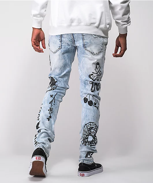 Ninth Hall Rogue Printed Light Wash Skinny Jeans