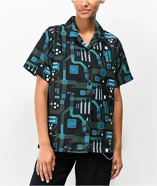 Vitriol Ziggy Circuit Board Short Sleeve Button Up Shirt