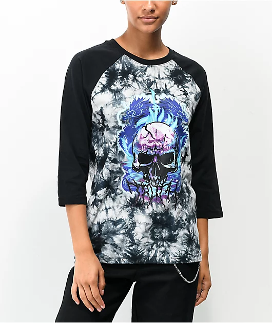 Vitriol Nolie Grey Tie Dye Long Sleeve Baseball T-Shirt