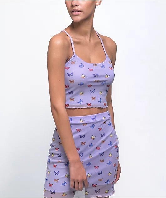 Daisy Street Callie Butterfly Lavender Mesh Crop Tank Top