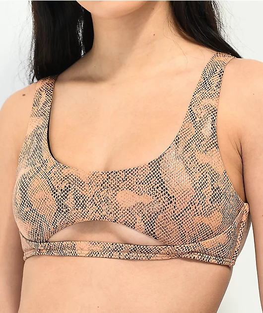 Damsel Ana Snake Foil Brown Cutout Sport Bikini Top