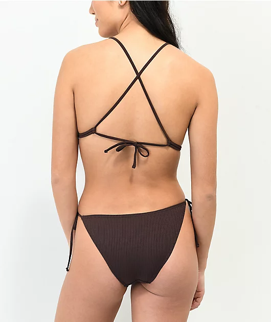 Damsel Chestnut Flat Ribbed Super Cheeky Bikini Bottom