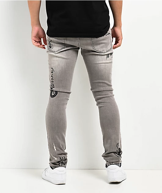 Ninth Hall Rogue Tapered Printed Smoke Skinny Jeans