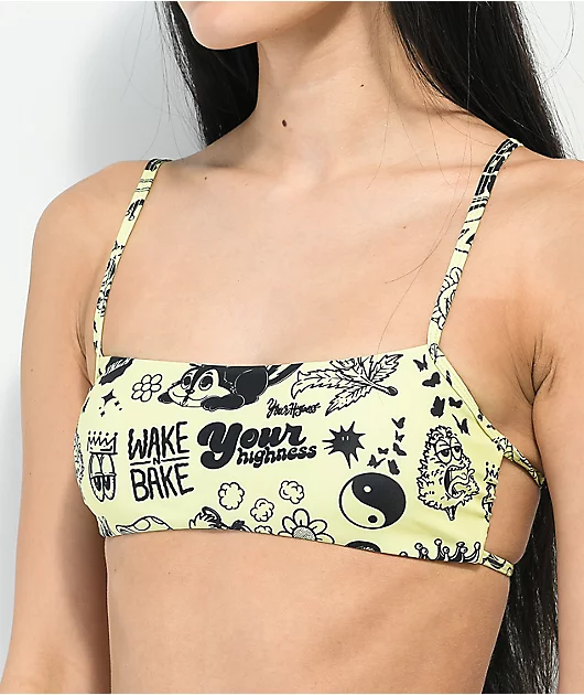 Your Highness Scribble Yellow Bandeau Bikini Top