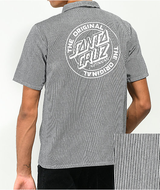 Santa Cruz Outline Black & White Stripe Short Sleeve Button Up Shirt