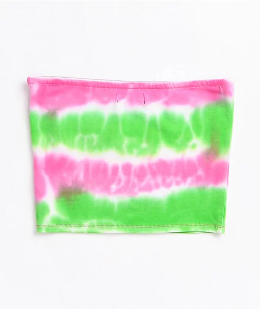 A-Lab Rayne Stripe Pink & Green Tie Dye Tube Top