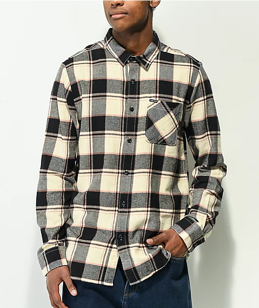 Volcom Caden White & Black Plaid Flannel Shirt