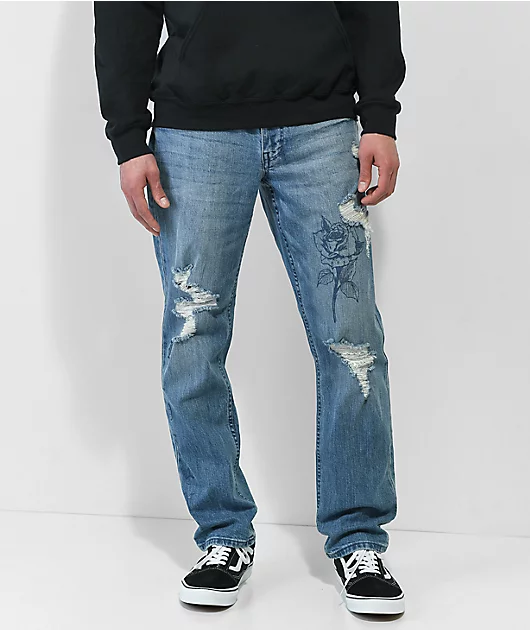 Broken Promises Wait Forever Blue Denim Jeans