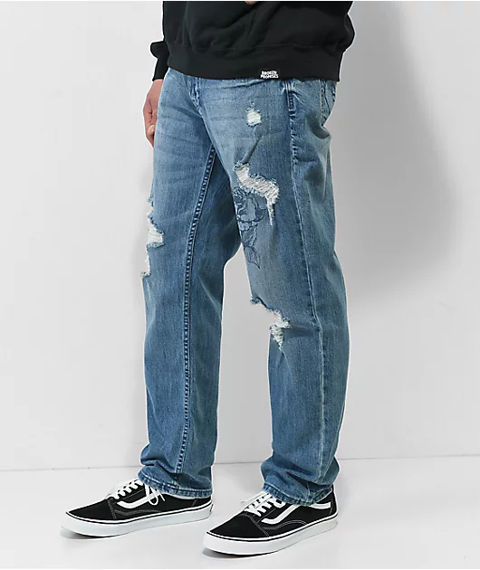 Broken Promises Wait Forever Blue Denim Jeans