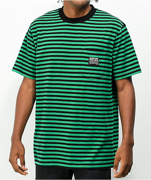 Creature Support Black & Green Striped T-Shirt