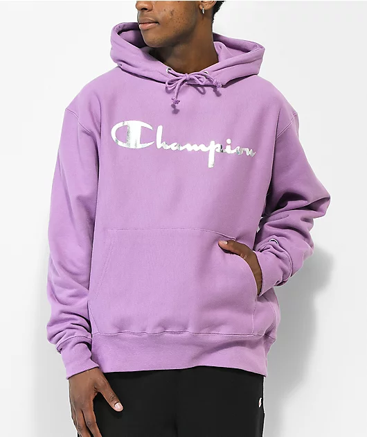 Champion Reverse Weave Foil Script Lavender Hoodie