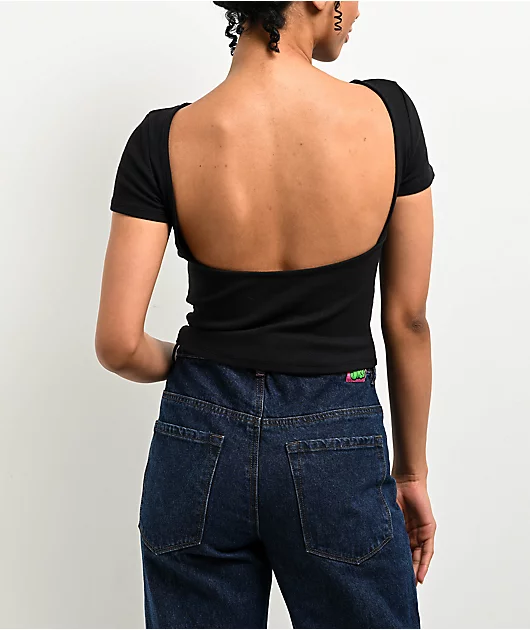 Zine Rita Black Open Back Crop T-Shirt