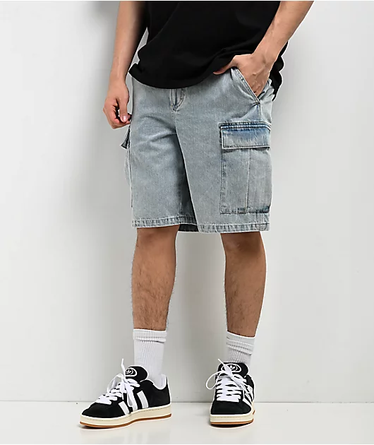 Empyre Cargo Loose Fit Light Blue Denim Skate Shorts