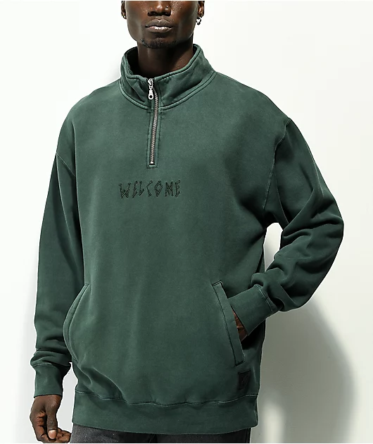 Welcome Scrawl Green Quarter Zip Sweatshirt