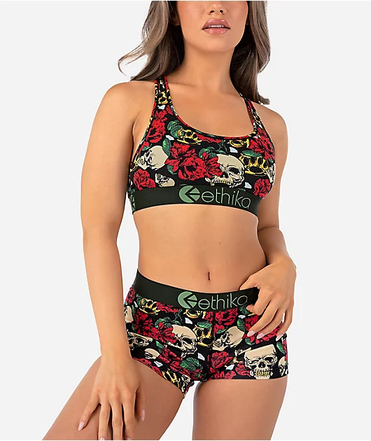 Ethika Brass Roses Staple Green Boyshort Underwear