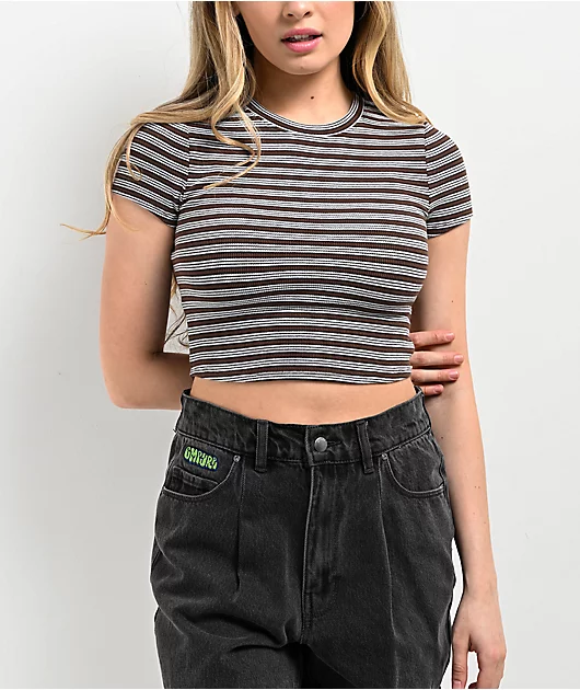 Zine Irina Blue & Brown Stripe Crop T-Shirt