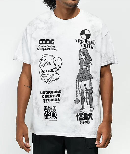 KAIJU017 School Girl Grey Tie Dye T-Shirt