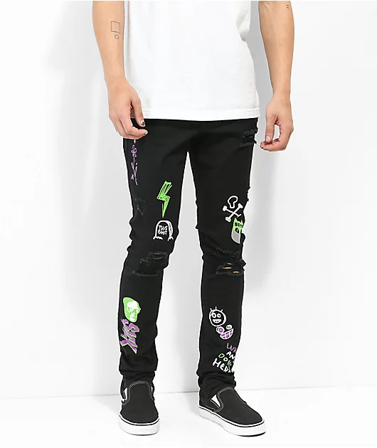 Ninth Hall Rogue Black Printed Skinny Jeans