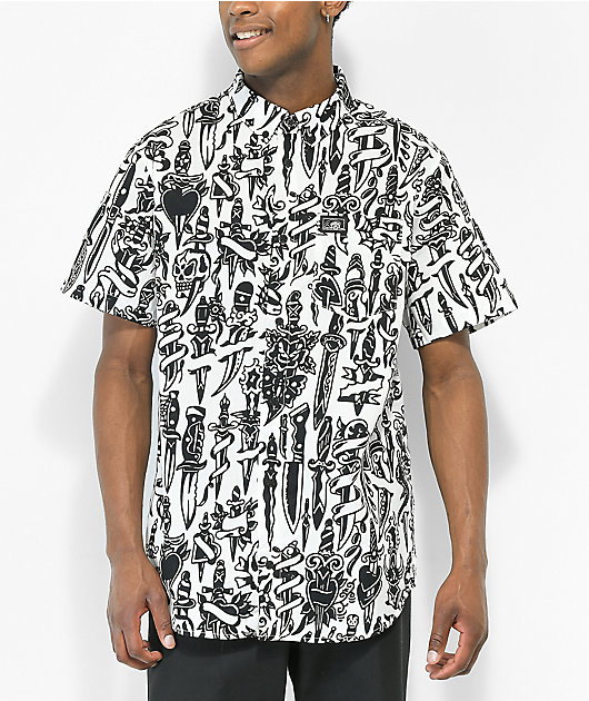 Lurking Class by Sketchy Tank Daggers Black & White Short Sleeve Button Up Shirt
