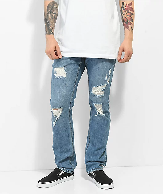 Empyre Skeletor Wreckage Light Blue Denim Skinny Jeans