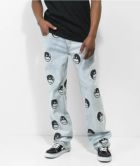 Dript Denim Peace Smile Wide Leg Jeans