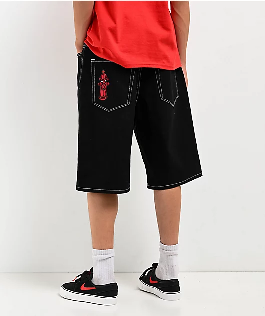 Empyre Kids Ultra Loose Embroidered Black Skate Shorts