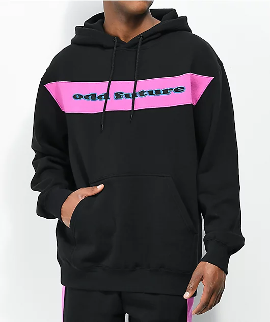 Odd Future Sew In Stripe Panel Black & Magenta Hoodie